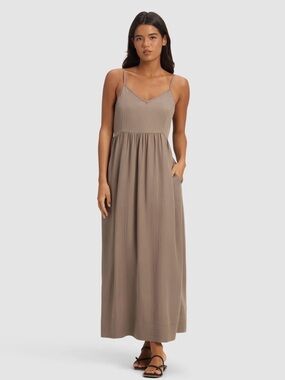 Cozy Earth Sunset Gathered Maxi Dress XS Ebony MSRP $168